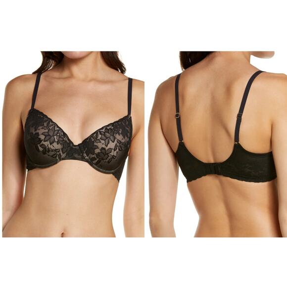Natori Sheer Glamour Full Fit Contour Bra Size 36C Black Underwire Lace 731252 - Picture 1 of 11
